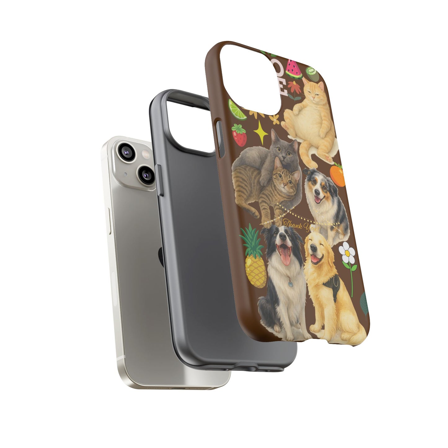 60A-11 Dog and Cat Printed Dual-Layer Phone Case In Dark Brown – Glossy or Matte Finish – iPhone & Android Compatible