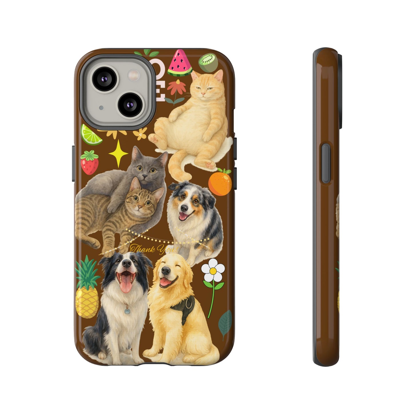 60A-11 Dog and Cat Printed Dual-Layer Phone Case In Dark Brown – Glossy or Matte Finish – iPhone & Android Compatible