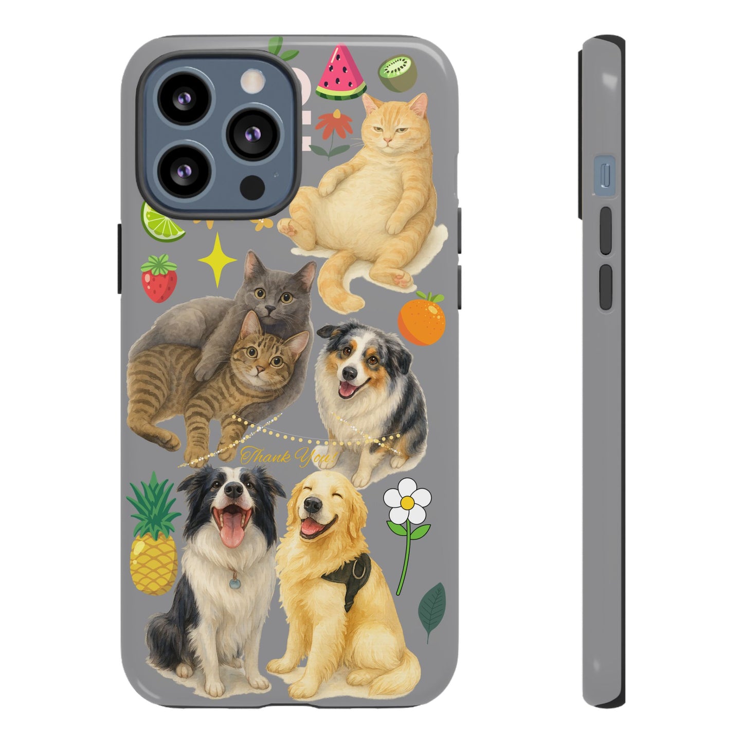 60A-3 Dog and Cat Printed Dual-Layer Phone Case In Grey – Glossy or Matte Finish – iPhone & Android Compatible