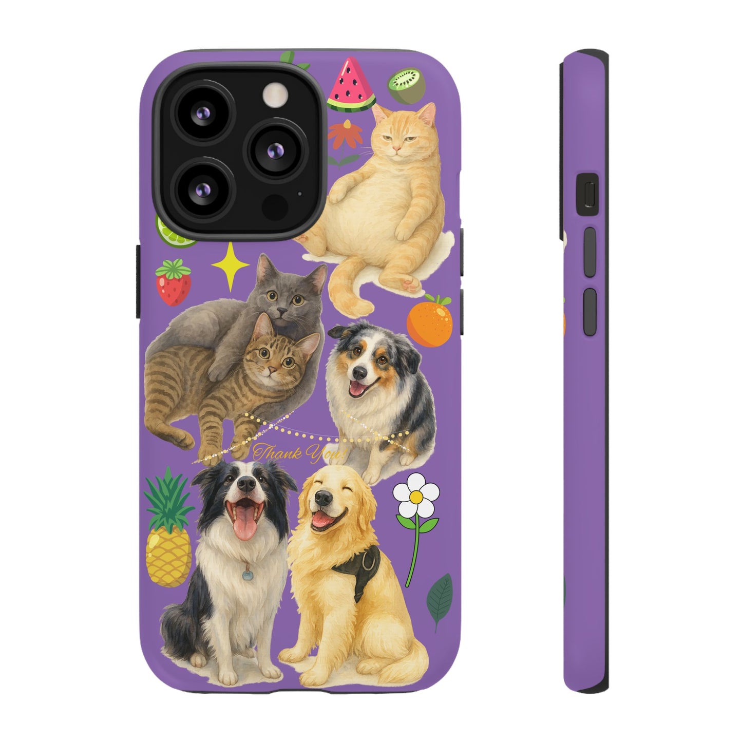 60A-4 Dog and Cat Printed Dual-Layer Phone Case In Purple – Glossy or Matte Finish – iPhone & Android Compatible