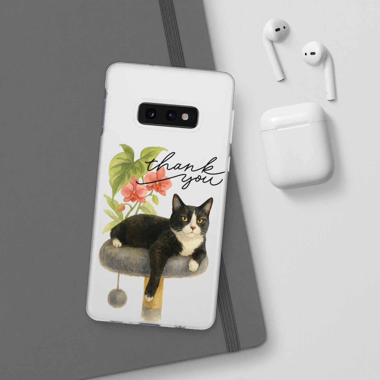 62A Cute Cat Thank You Phone Case – Flexible Matte TPU Slim Cover for iPhone & Android Gift