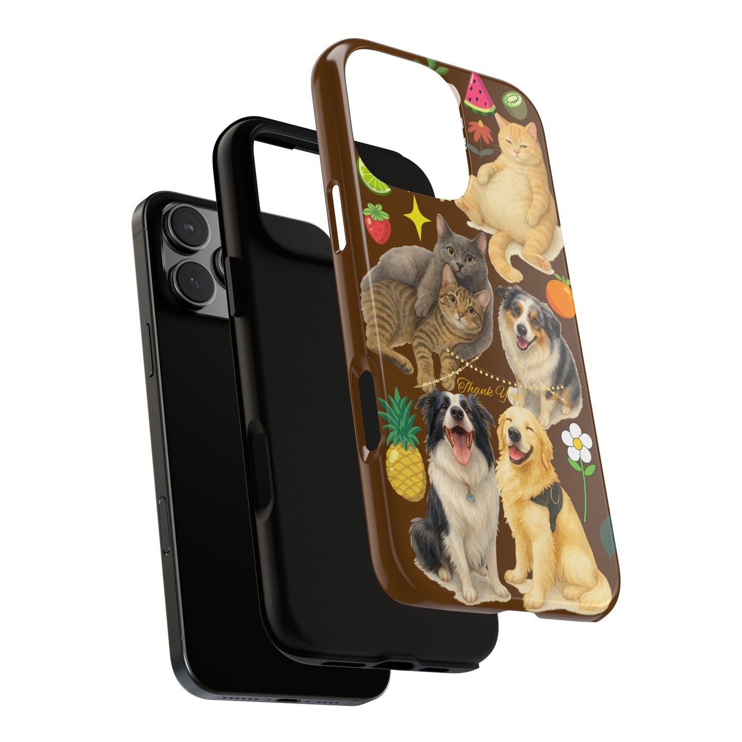 60A-11 Dog and Cat Printed Dual-Layer Phone Case In Dark Brown – Glossy or Matte Finish – iPhone & Android Compatible