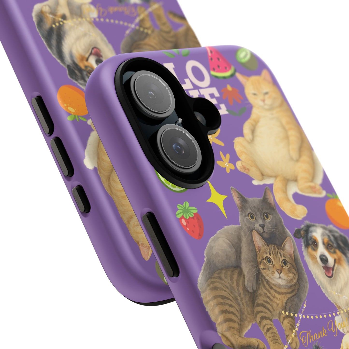 60A-4 Dog and Cat Printed Dual-Layer Phone Case In Purple – Glossy or Matte Finish – iPhone & Android Compatible