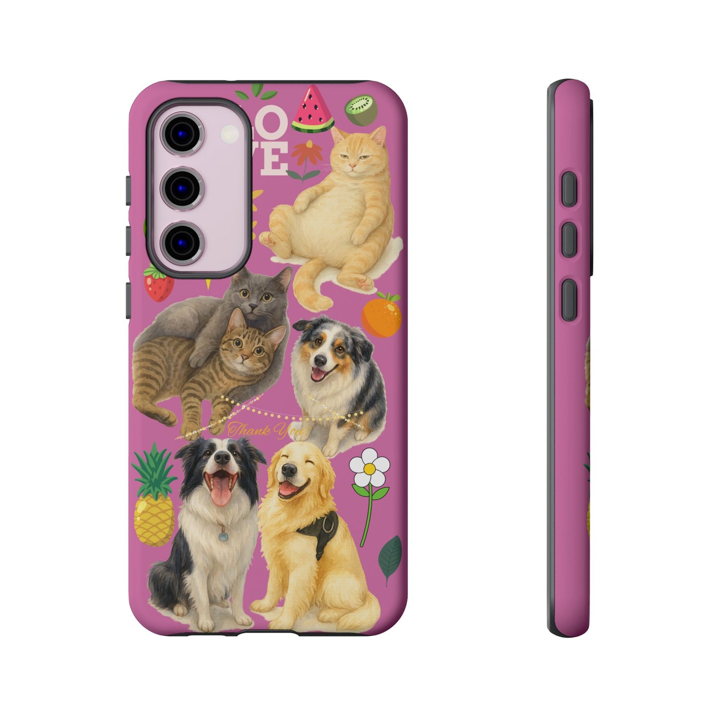 60A-2 Dog and Cat Printed Dual-Layer Phone Case In Pink – Glossy or Matte Finish – iPhone & Android Compatible