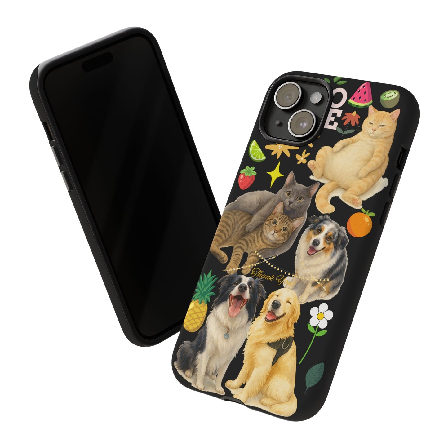 60A-8 Dog and Cat Printed Dual-Layer Phone Case In Black – Glossy or Matte Finish – iPhone & Android Compatible