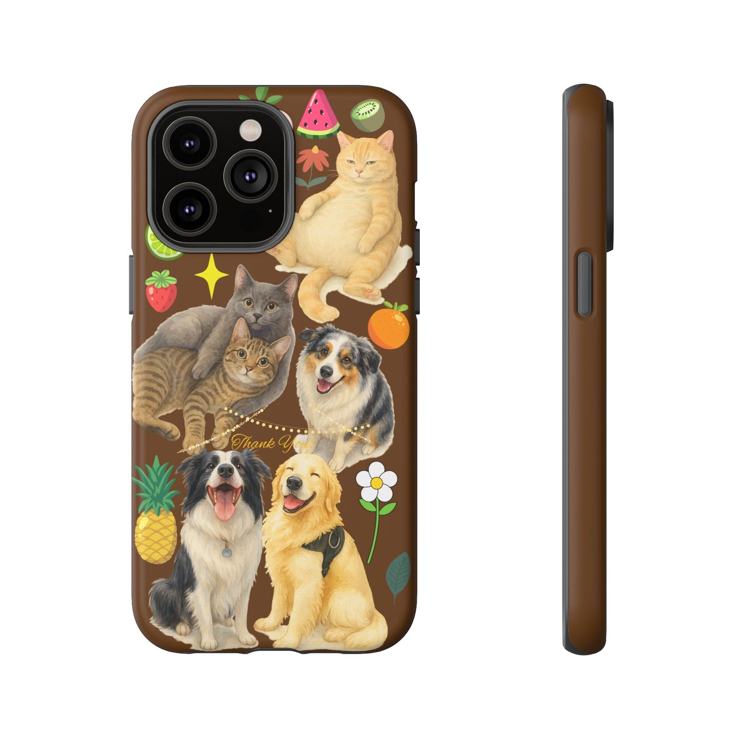 60A-11 Dog and Cat Printed Dual-Layer Phone Case In Dark Brown – Glossy or Matte Finish – iPhone & Android Compatible