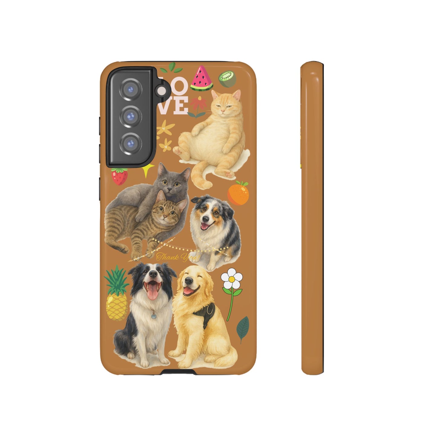 60A-9 Dog and Cat Printed Dual-Layer Phone Case In Light Brown – Glossy or Matte Finish – iPhone & Android Compatible