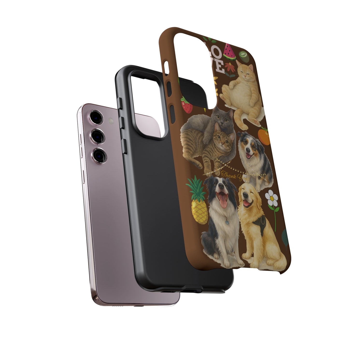 60A-11 Dog and Cat Printed Dual-Layer Phone Case In Dark Brown – Glossy or Matte Finish – iPhone & Android Compatible