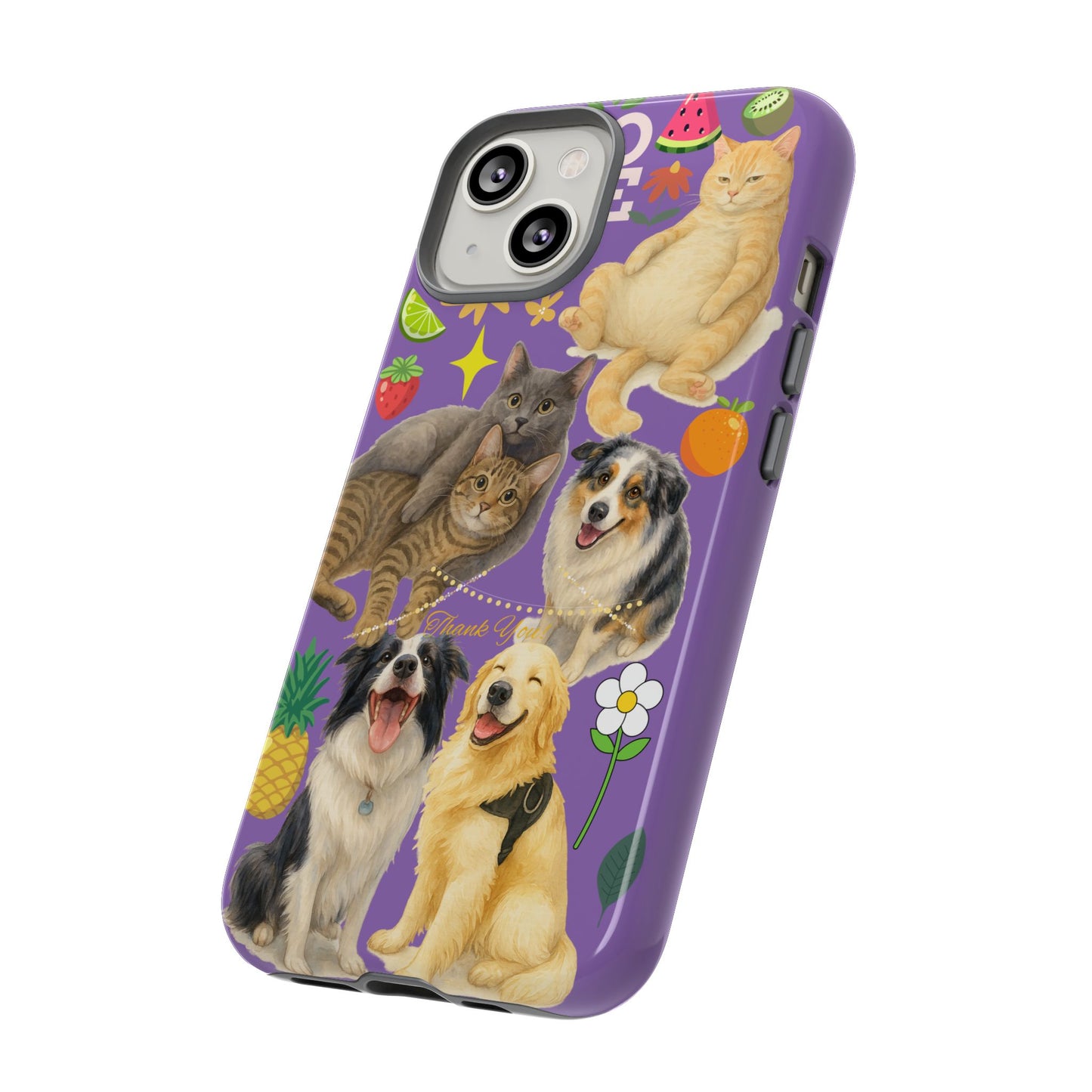 60A-4 Dog and Cat Printed Dual-Layer Phone Case In Purple – Glossy or Matte Finish – iPhone & Android Compatible