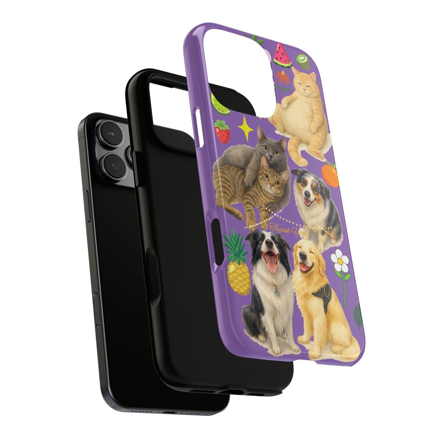 60A-4 Dog and Cat Printed Dual-Layer Phone Case In Purple – Glossy or Matte Finish – iPhone & Android Compatible
