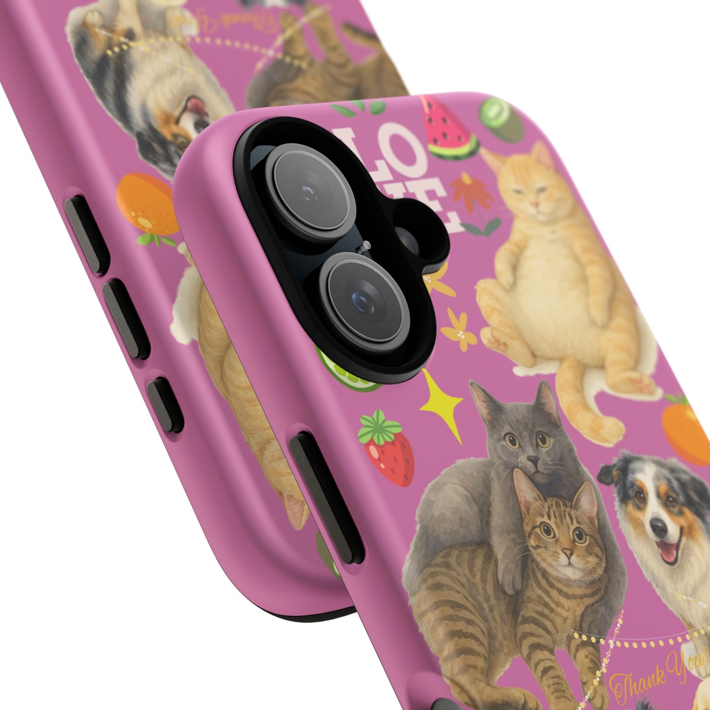 60A-2 Dog and Cat Printed Dual-Layer Phone Case In Pink – Glossy or Matte Finish – iPhone & Android Compatible