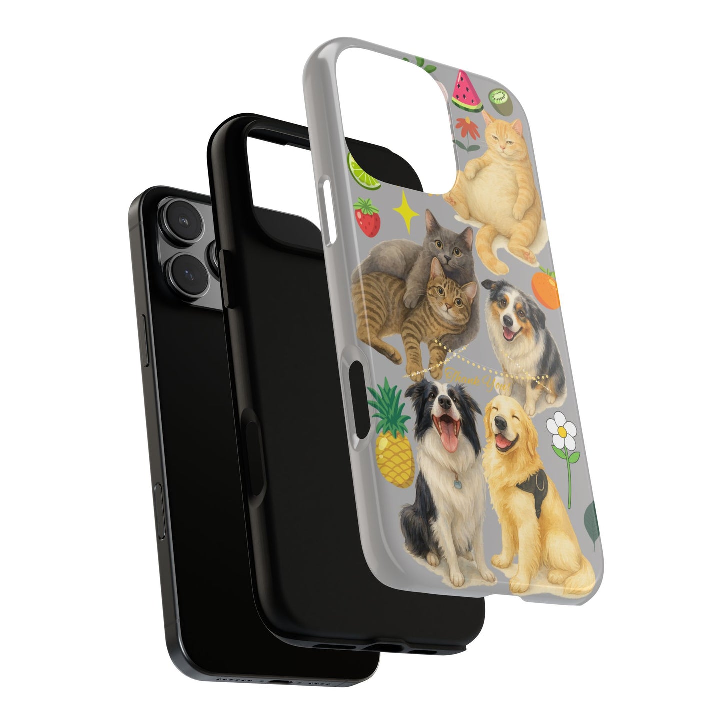 60A-6 Dog and Cat Printed Dual-Layer Phone Case In Light Grey – Glossy or Matte Finish – iPhone & Android Compatible