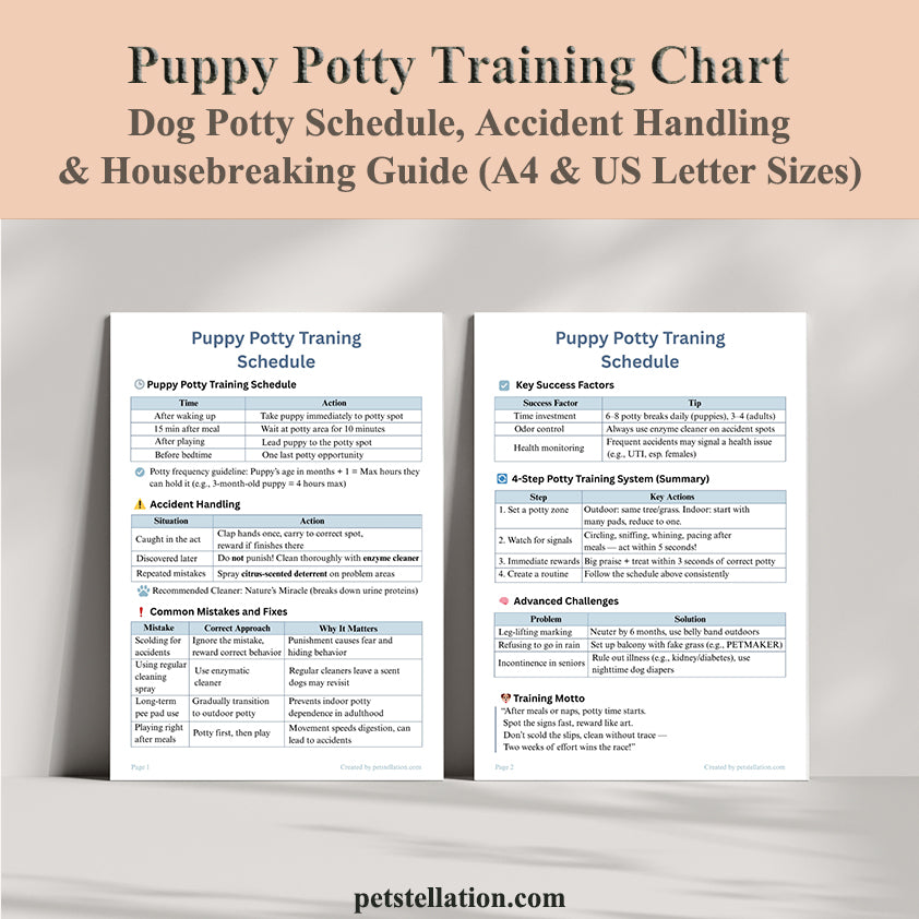 01F7 Puppy Potty Training Chart Printable – Dog Potty Schedule, Accident Handling & Housebreaking Guide (A4 & US Letter Sizes)