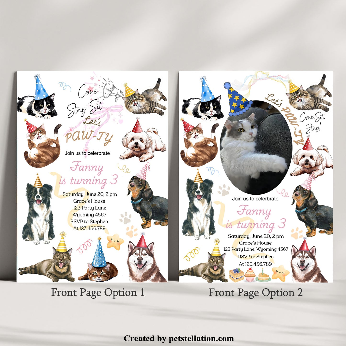 30A Editable Pet Birthday & Adoption Party Invitation Card – Personalized Cat & Dog “Pawty” Celebration