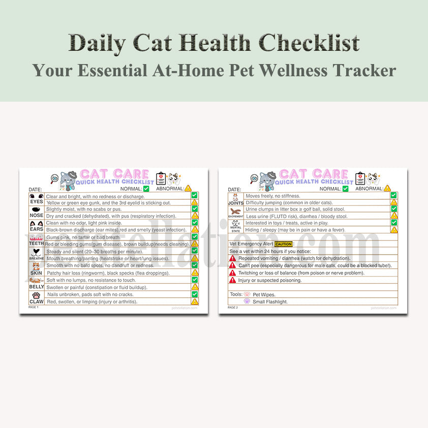 12D Daily Cat Health Checklist – Your Essential At-Home Pet Wellness Tracker !