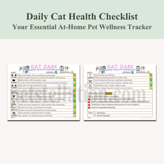 12D Daily Cat Health Checklist – Your Essential At-Home Pet Wellness Tracker !