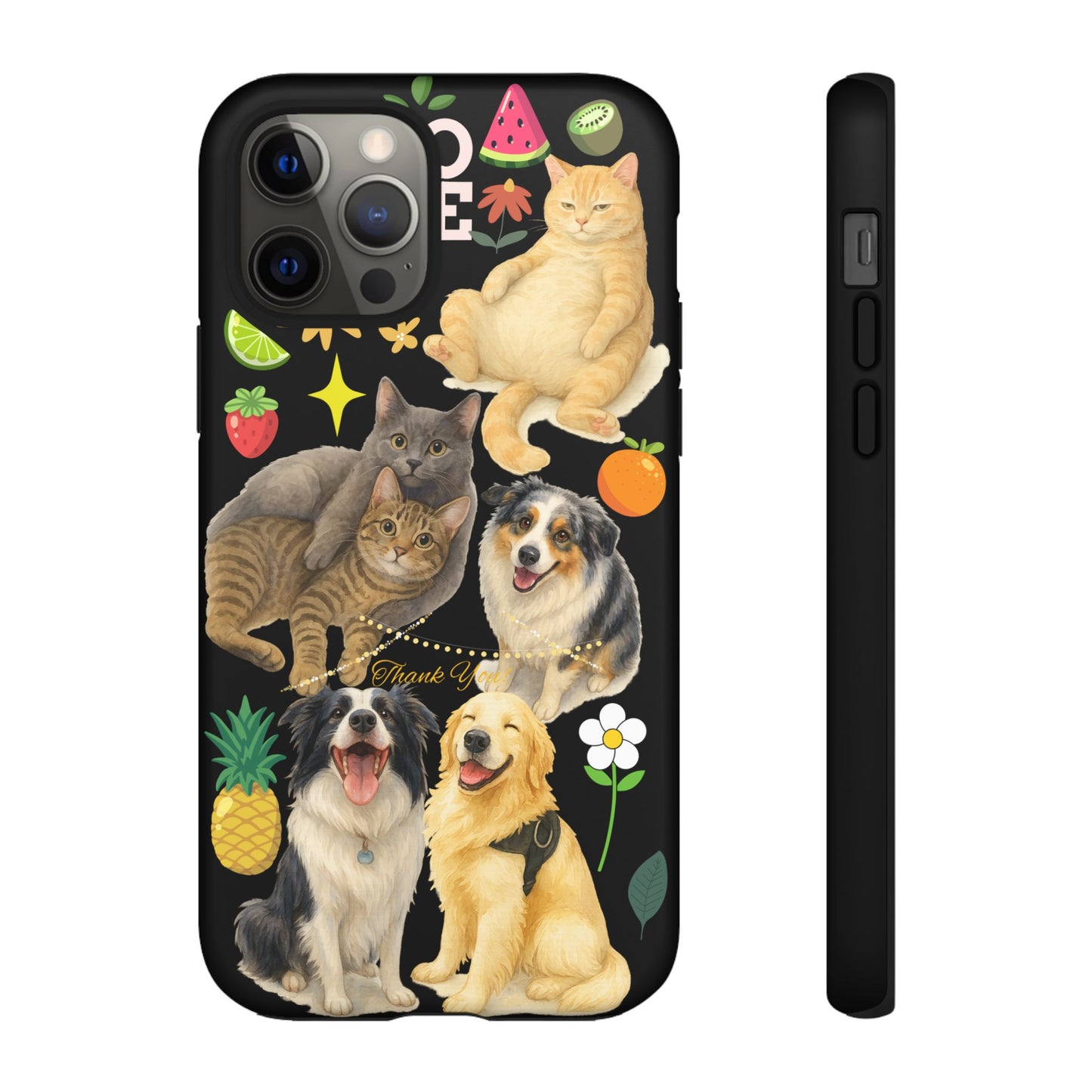 60A-8 Dog and Cat Printed Dual-Layer Phone Case In Black – Glossy or Matte Finish – iPhone & Android Compatible