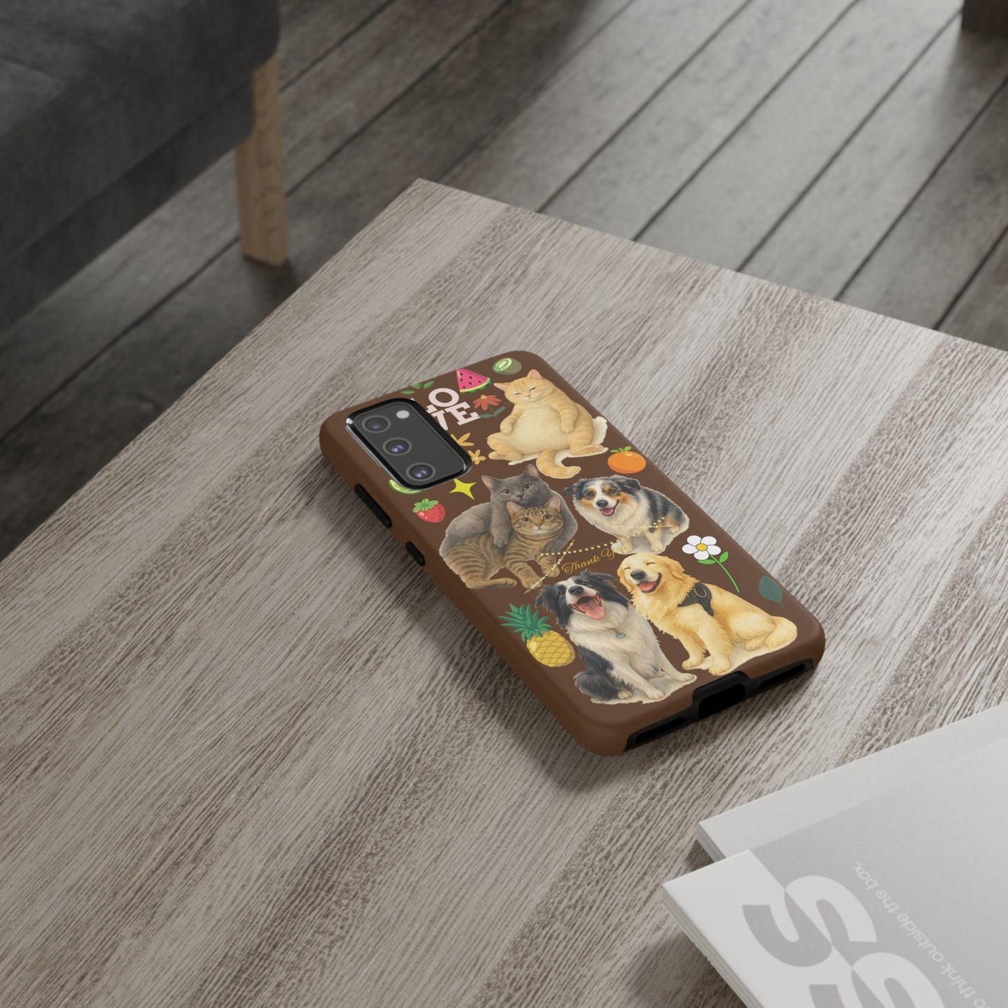 60A-11 Dog and Cat Printed Dual-Layer Phone Case In Dark Brown – Glossy or Matte Finish – iPhone & Android Compatible