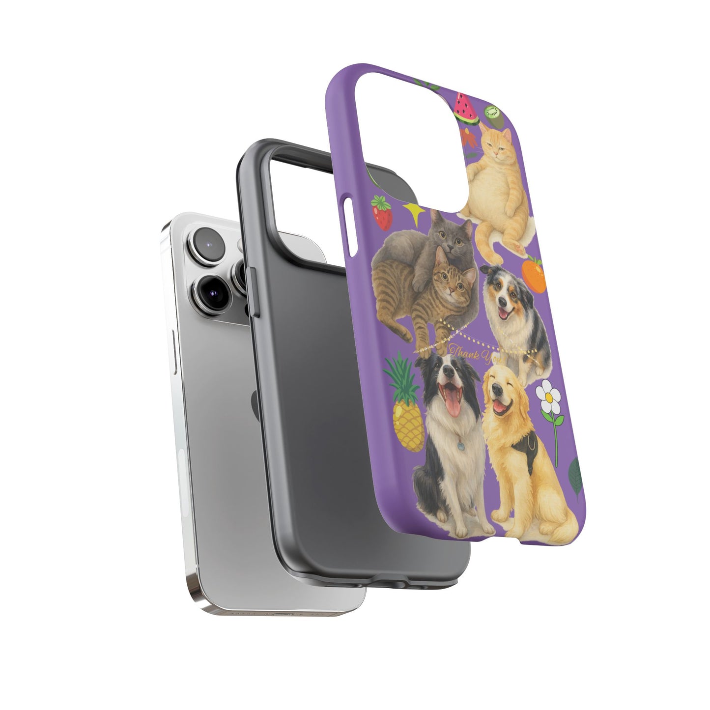 60A-4 Dog and Cat Printed Dual-Layer Phone Case In Purple – Glossy or Matte Finish – iPhone & Android Compatible