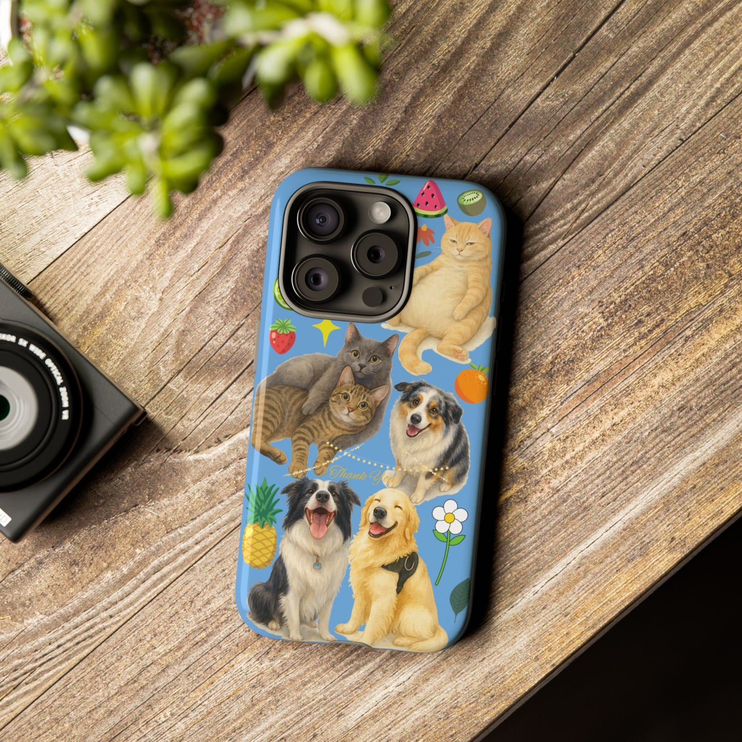 60A-1 Dog and Cat Printed Dual-Layer Phone Case In Blue – Glossy or Matte Finish – iPhone & Android Compatible