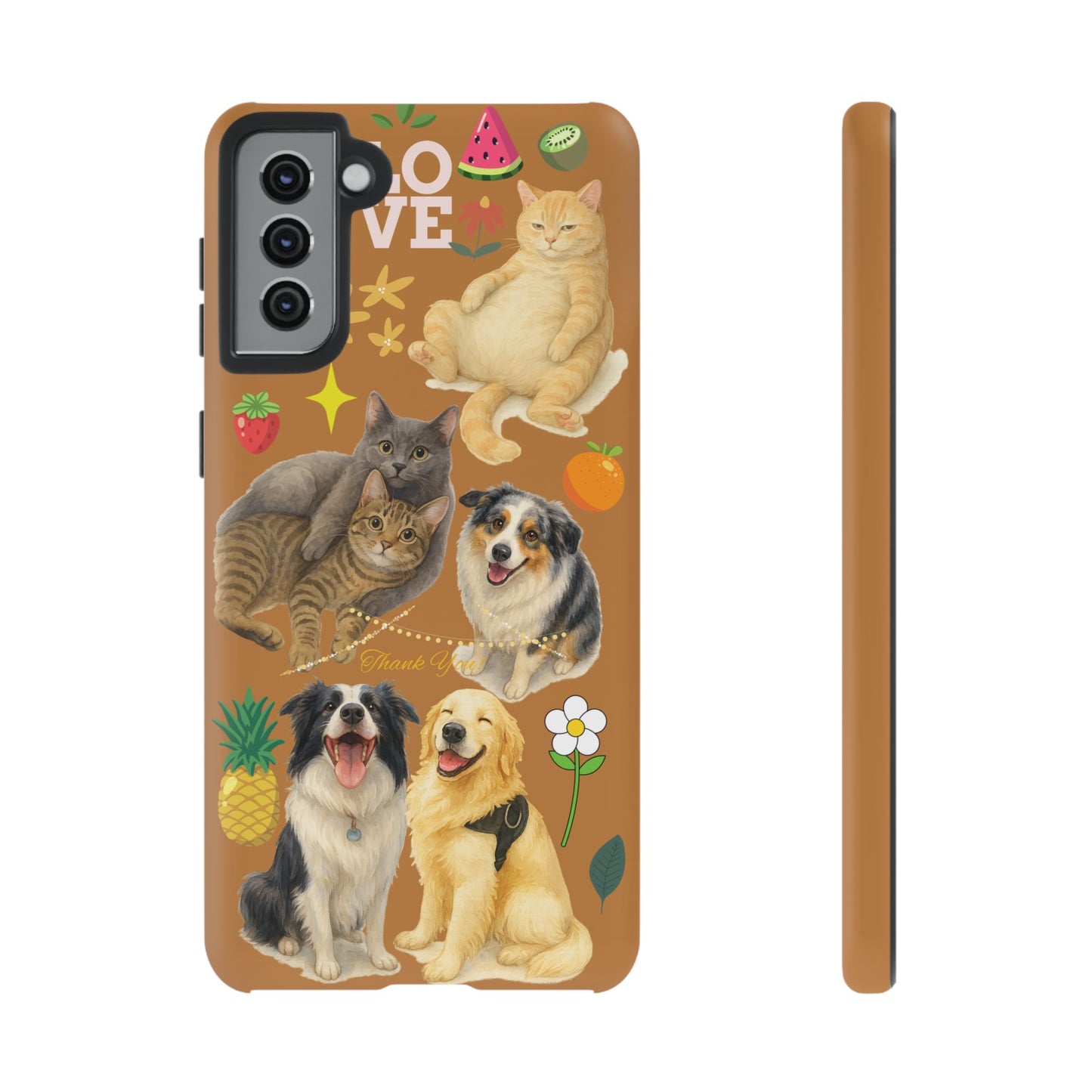 60A-9 Dog and Cat Printed Dual-Layer Phone Case In Light Brown – Glossy or Matte Finish – iPhone & Android Compatible