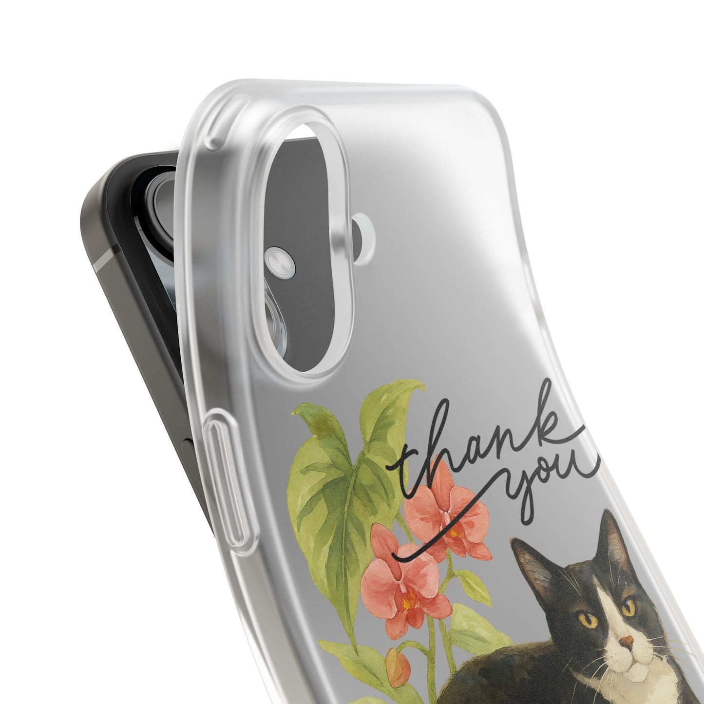 62A Cute Cat Thank You Phone Case – Flexible Matte TPU Slim Cover for iPhone & Android Gift