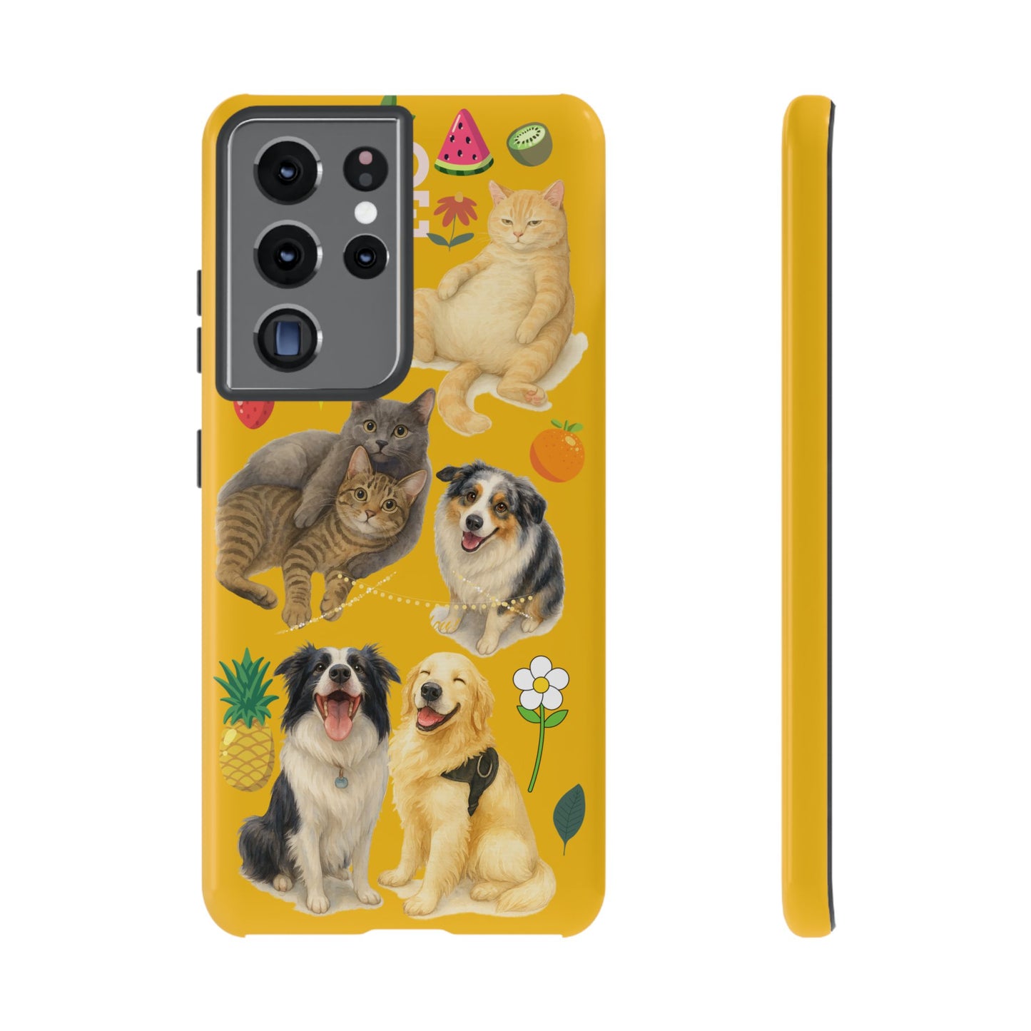 60A-5 Dog and Cat Printed Dual-Layer Phone Case In Yellow – Glossy or Matte Finish – iPhone & Android Compatible