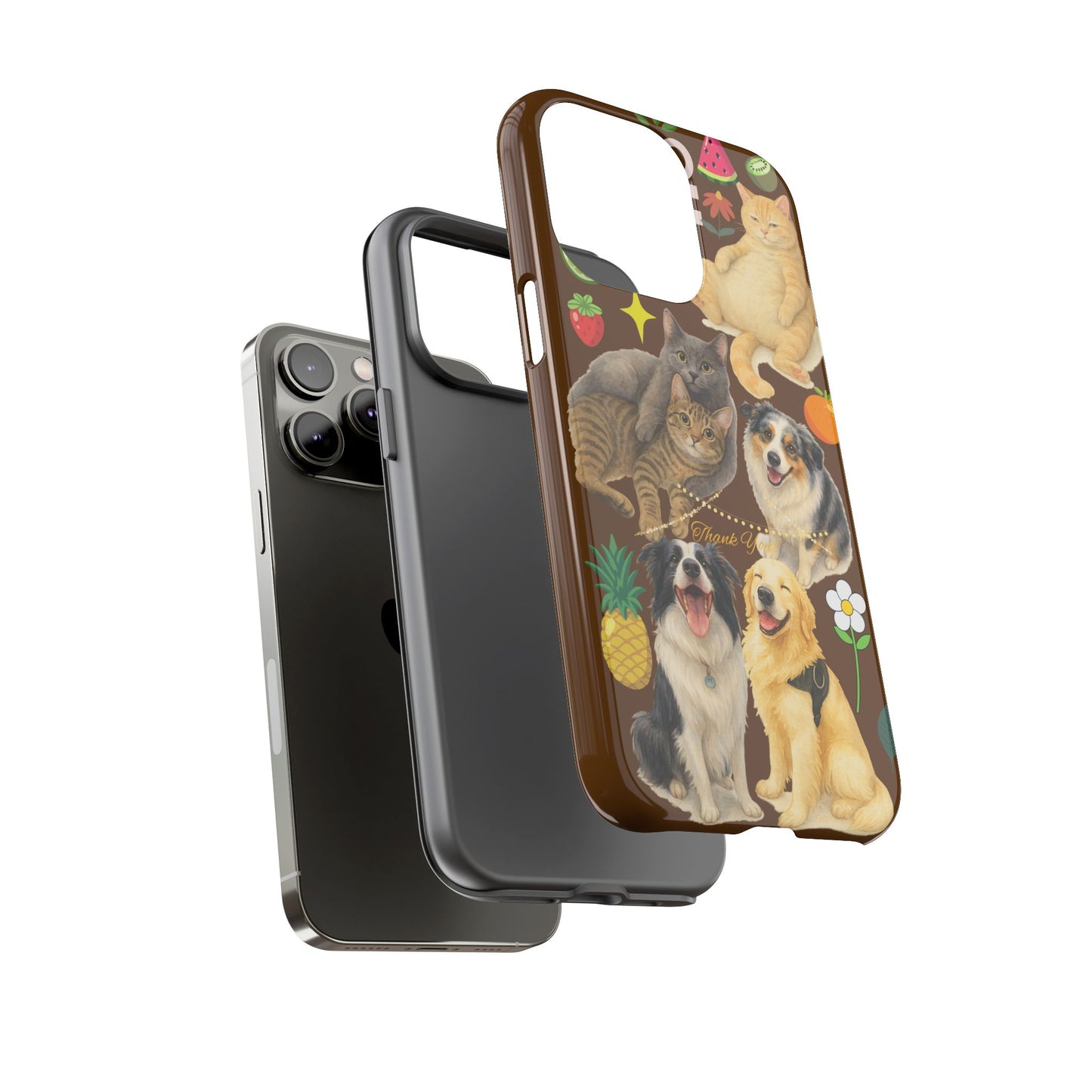 60A-11 Dog and Cat Printed Dual-Layer Phone Case In Dark Brown – Glossy or Matte Finish – iPhone & Android Compatible
