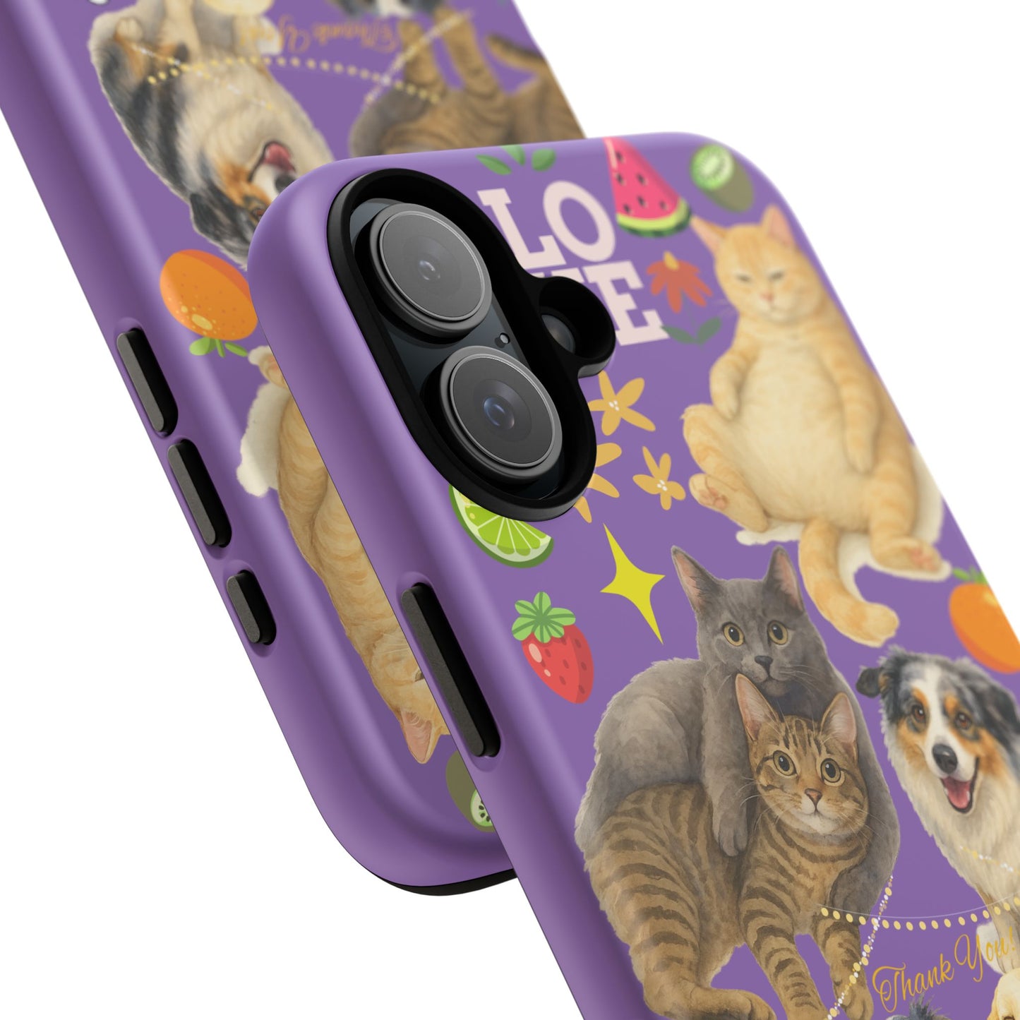 60A-4 Dog and Cat Printed Dual-Layer Phone Case In Purple – Glossy or Matte Finish – iPhone & Android Compatible
