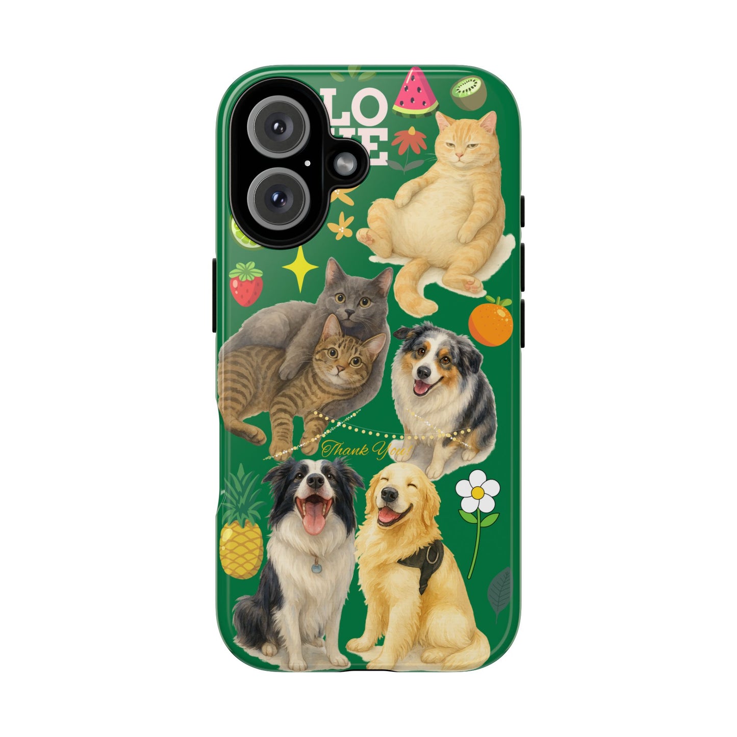 60A-10 Dog and Cat Printed Dual-Layer Phone Case In Dark Green – Glossy or Matte Finish – iPhone & Android Compatible