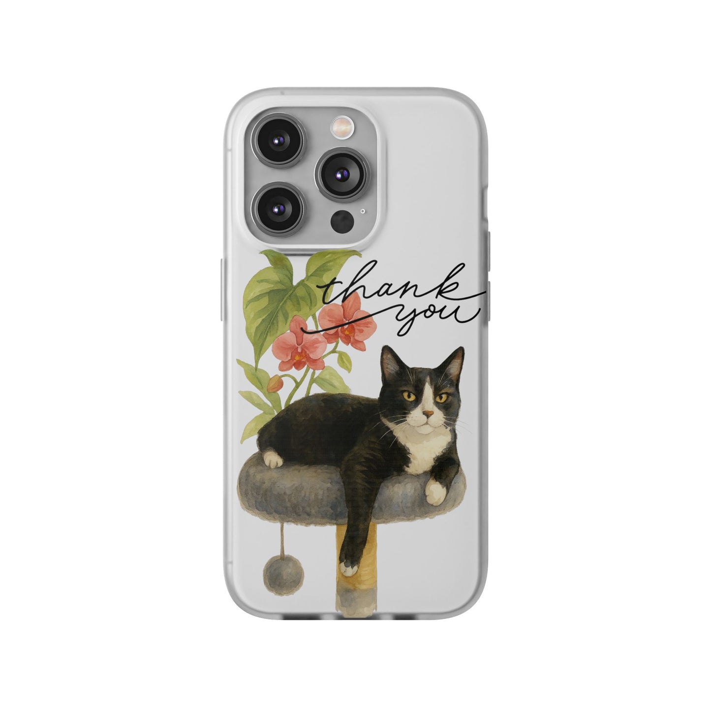 62A Cute Cat Thank You Phone Case – Flexible Matte TPU Slim Cover for iPhone & Android Gift
