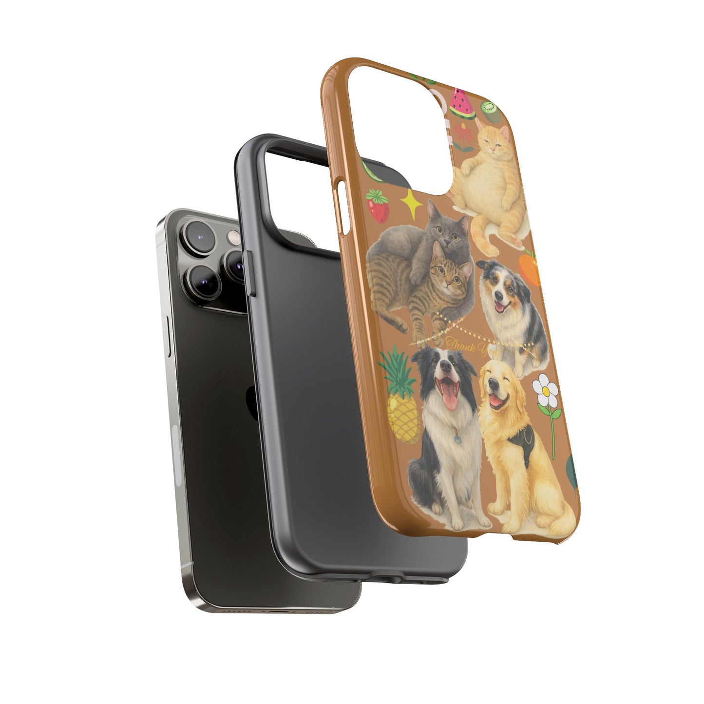 60A-9 Dog and Cat Printed Dual-Layer Phone Case In Light Brown – Glossy or Matte Finish – iPhone & Android Compatible