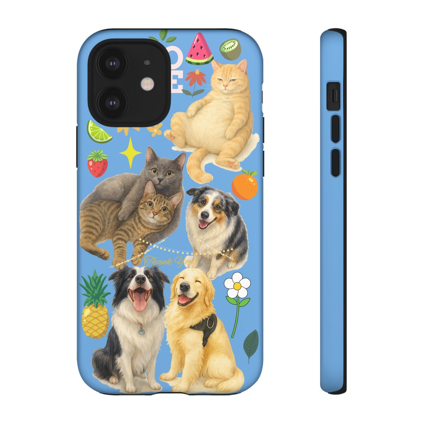 60A-1 Dog and Cat Printed Dual-Layer Phone Case In Blue – Glossy or Matte Finish – iPhone & Android Compatible