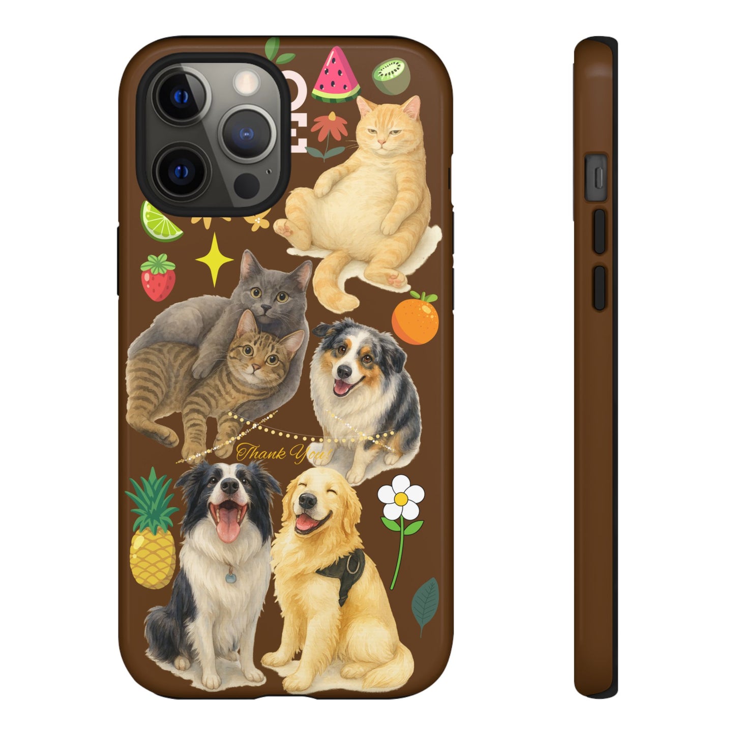 60A-11 Dog and Cat Printed Dual-Layer Phone Case In Dark Brown – Glossy or Matte Finish – iPhone & Android Compatible
