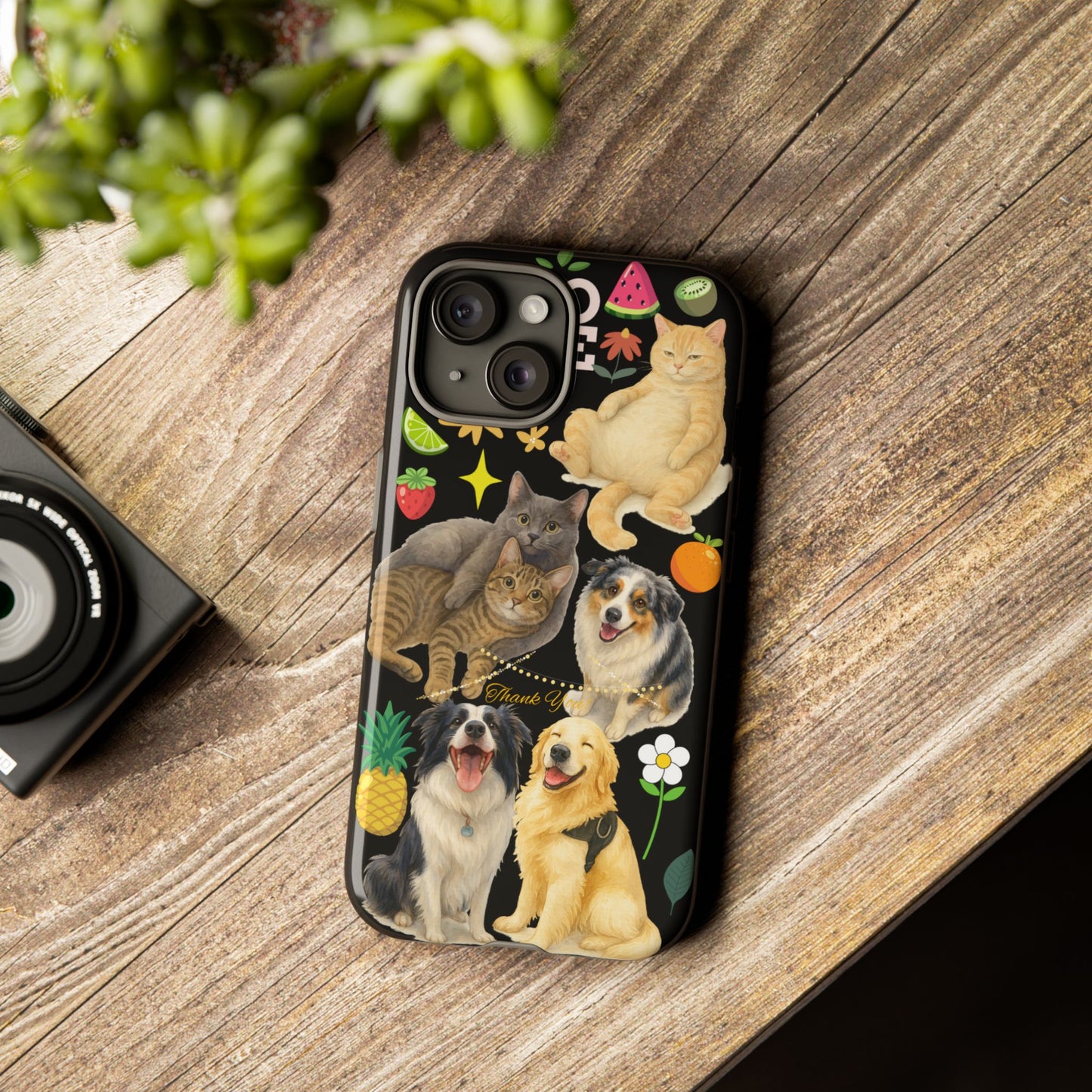 60A-8 Dog and Cat Printed Dual-Layer Phone Case In Black – Glossy or Matte Finish – iPhone & Android Compatible