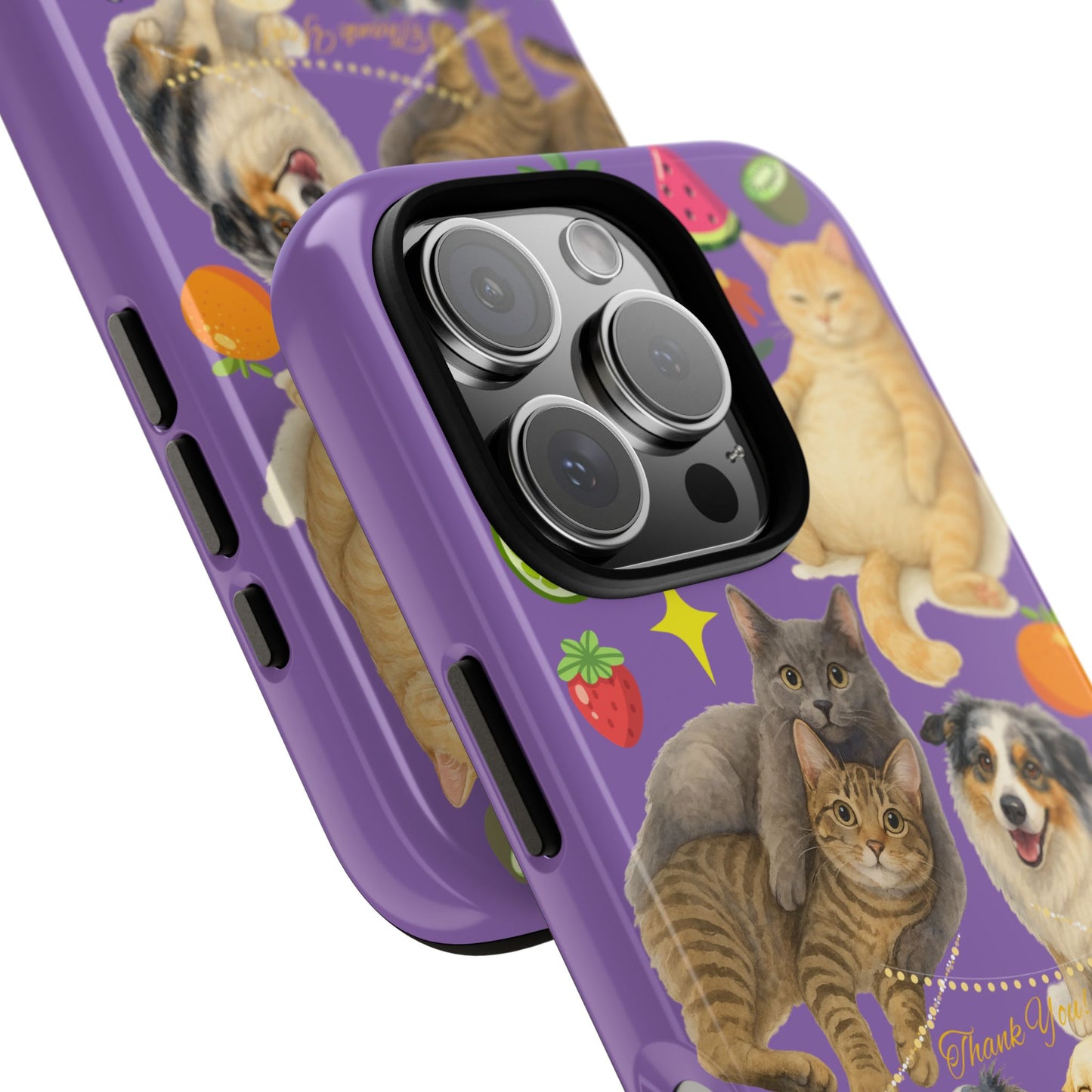 60A-4 Dog and Cat Printed Dual-Layer Phone Case In Purple – Glossy or Matte Finish – iPhone & Android Compatible