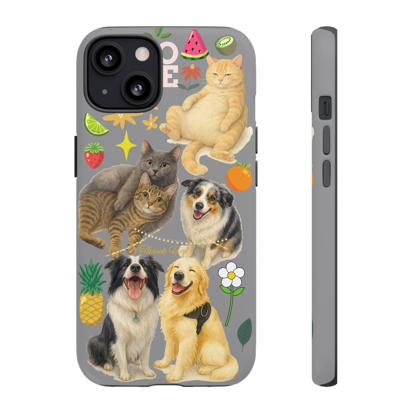 60A-3 Dog and Cat Printed Dual-Layer Phone Case In Grey – Glossy or Matte Finish – iPhone & Android Compatible