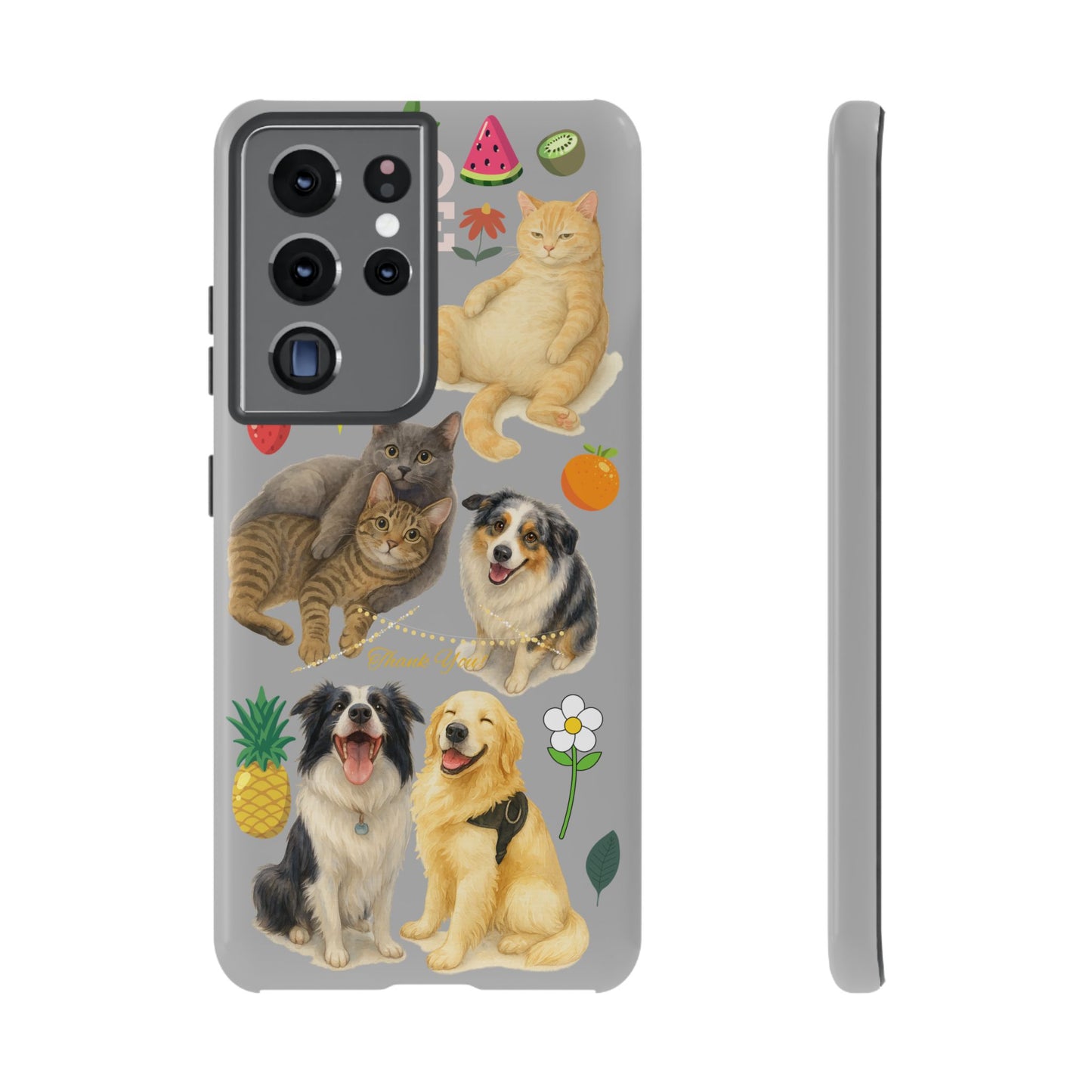 60A-6 Dog and Cat Printed Dual-Layer Phone Case In Light Grey – Glossy or Matte Finish – iPhone & Android Compatible