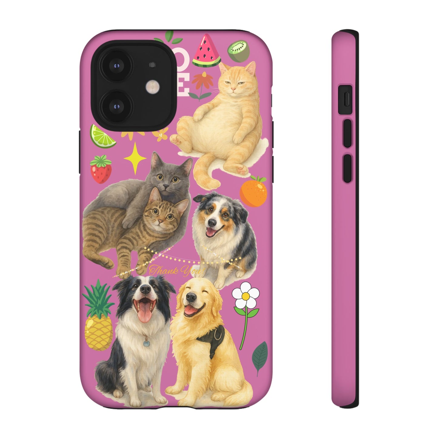 60A-2 Dog and Cat Printed Dual-Layer Phone Case In Pink – Glossy or Matte Finish – iPhone & Android Compatible