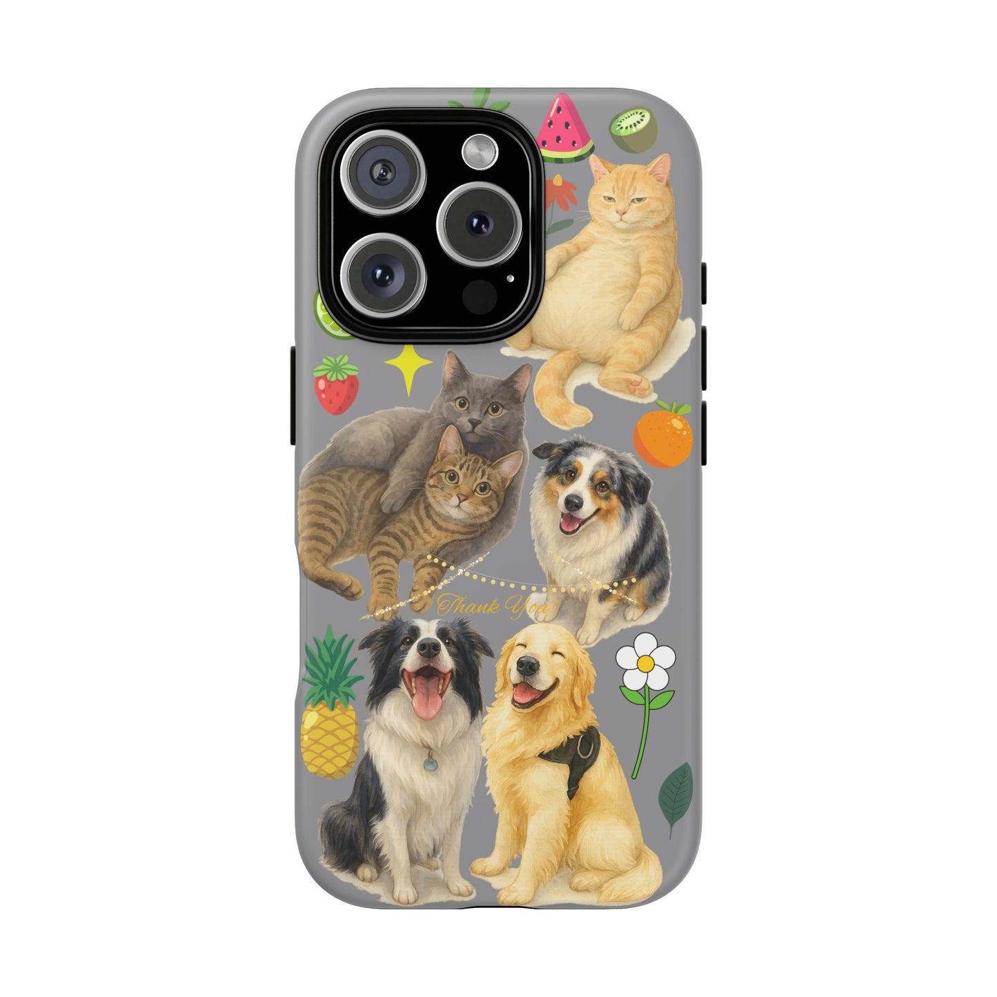 60A-3 Dog and Cat Printed Dual-Layer Phone Case In Grey – Glossy or Matte Finish – iPhone & Android Compatible