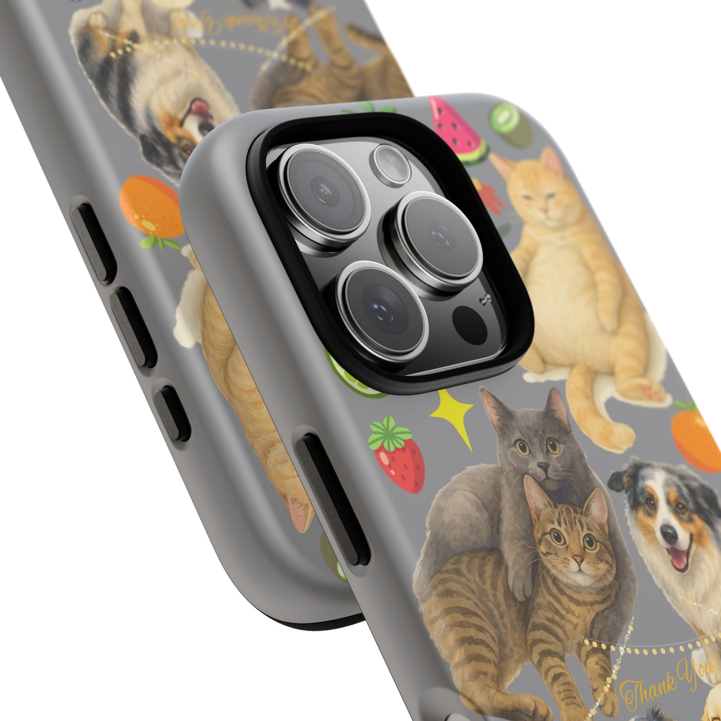 60A-3 Dog and Cat Printed Dual-Layer Phone Case In Grey – Glossy or Matte Finish – iPhone & Android Compatible