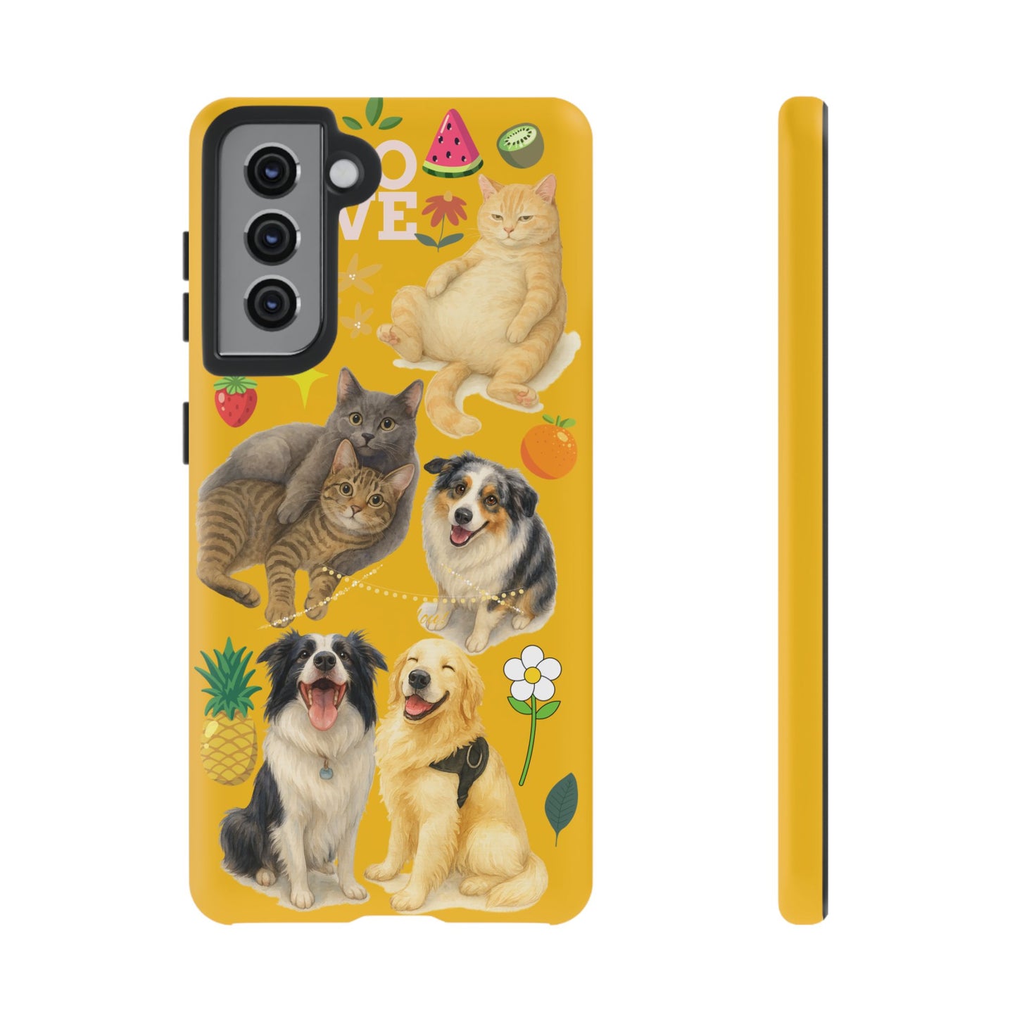 60A-5 Dog and Cat Printed Dual-Layer Phone Case In Yellow – Glossy or Matte Finish – iPhone & Android Compatible