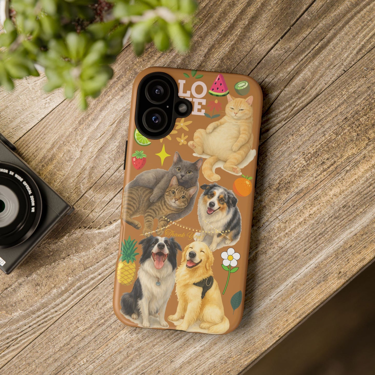 60A-9 Dog and Cat Printed Dual-Layer Phone Case In Light Brown – Glossy or Matte Finish – iPhone & Android Compatible