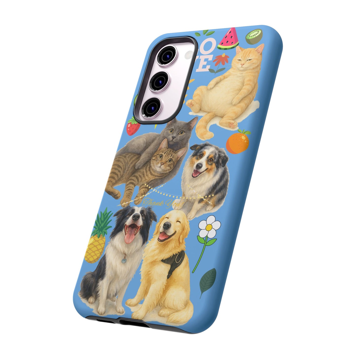 60A-1 Dog and Cat Printed Dual-Layer Phone Case In Blue – Glossy or Matte Finish – iPhone & Android Compatible
