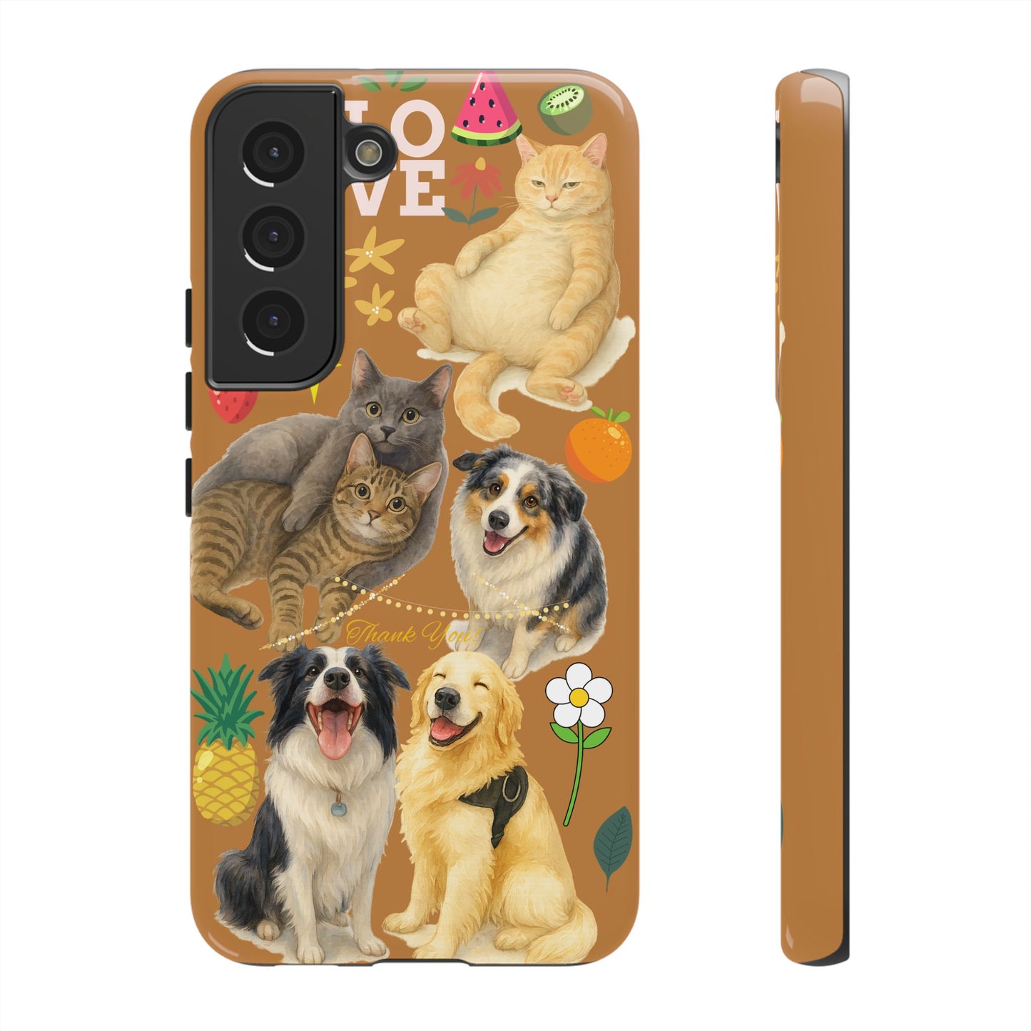 60A-9 Dog and Cat Printed Dual-Layer Phone Case In Light Brown – Glossy or Matte Finish – iPhone & Android Compatible