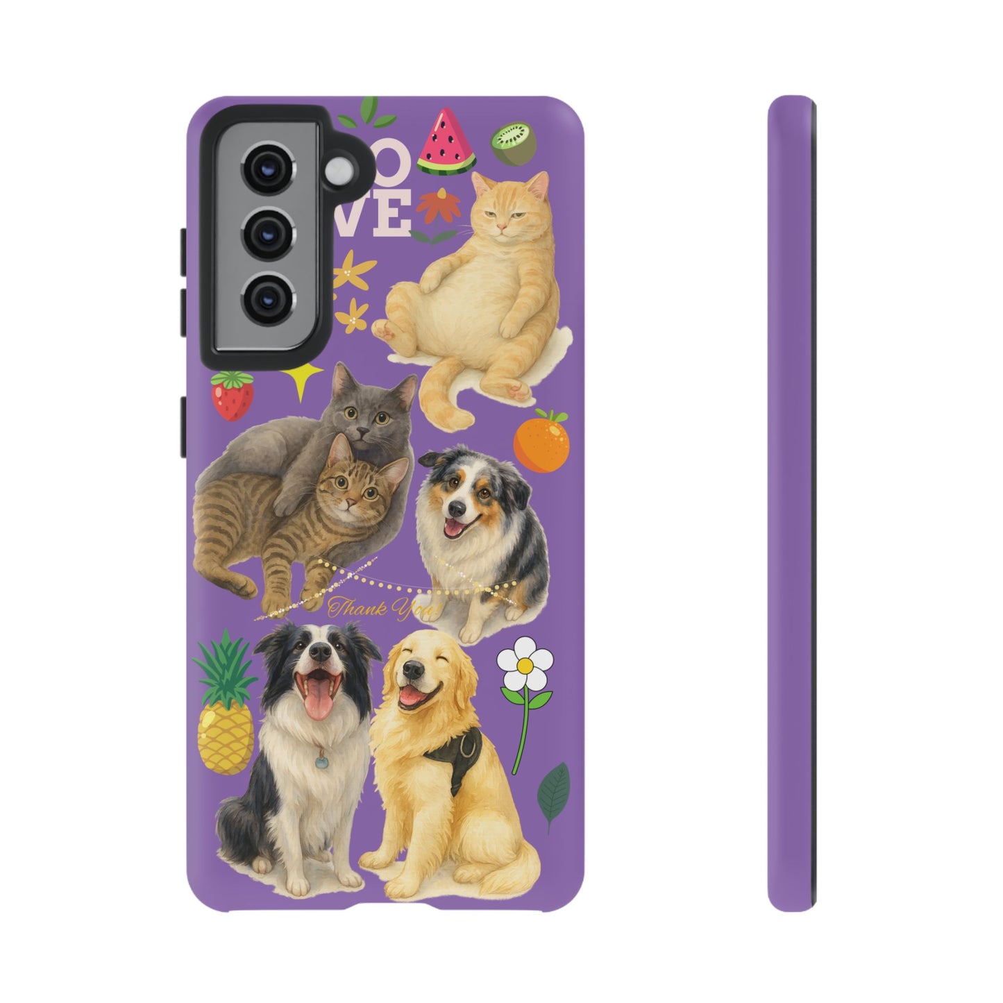 60A-4 Dog and Cat Printed Dual-Layer Phone Case In Purple – Glossy or Matte Finish – iPhone & Android Compatible