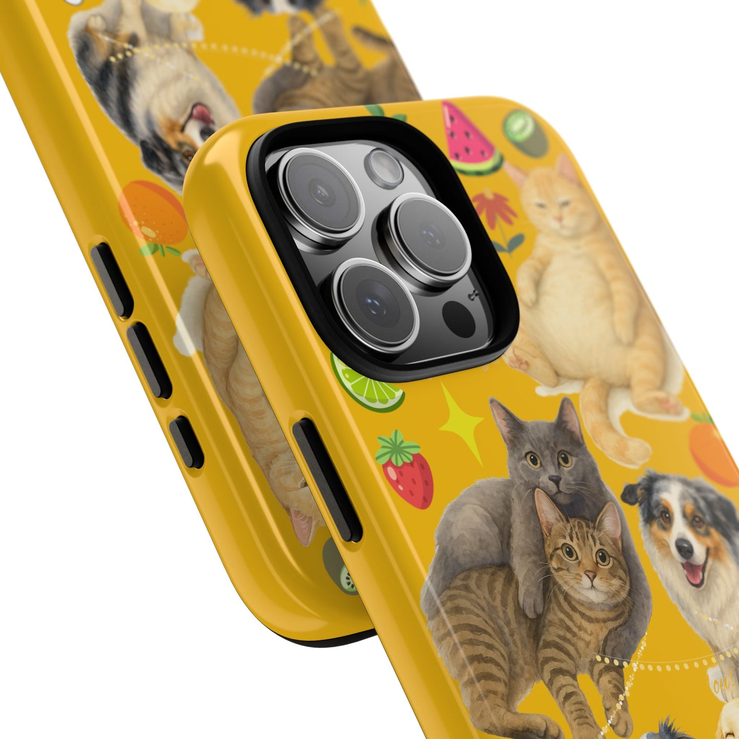 60A-5 Dog and Cat Printed Dual-Layer Phone Case In Yellow – Glossy or Matte Finish – iPhone & Android Compatible