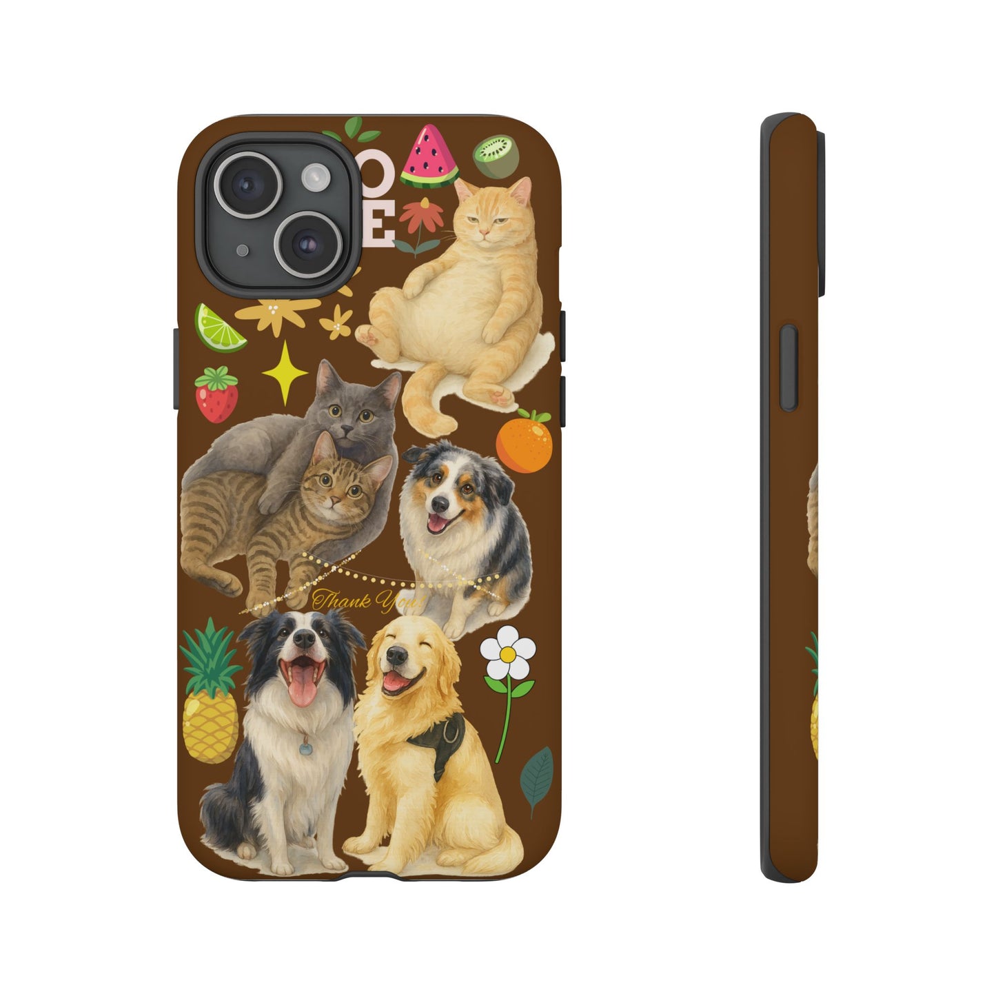 60A-11 Dog and Cat Printed Dual-Layer Phone Case In Dark Brown – Glossy or Matte Finish – iPhone & Android Compatible