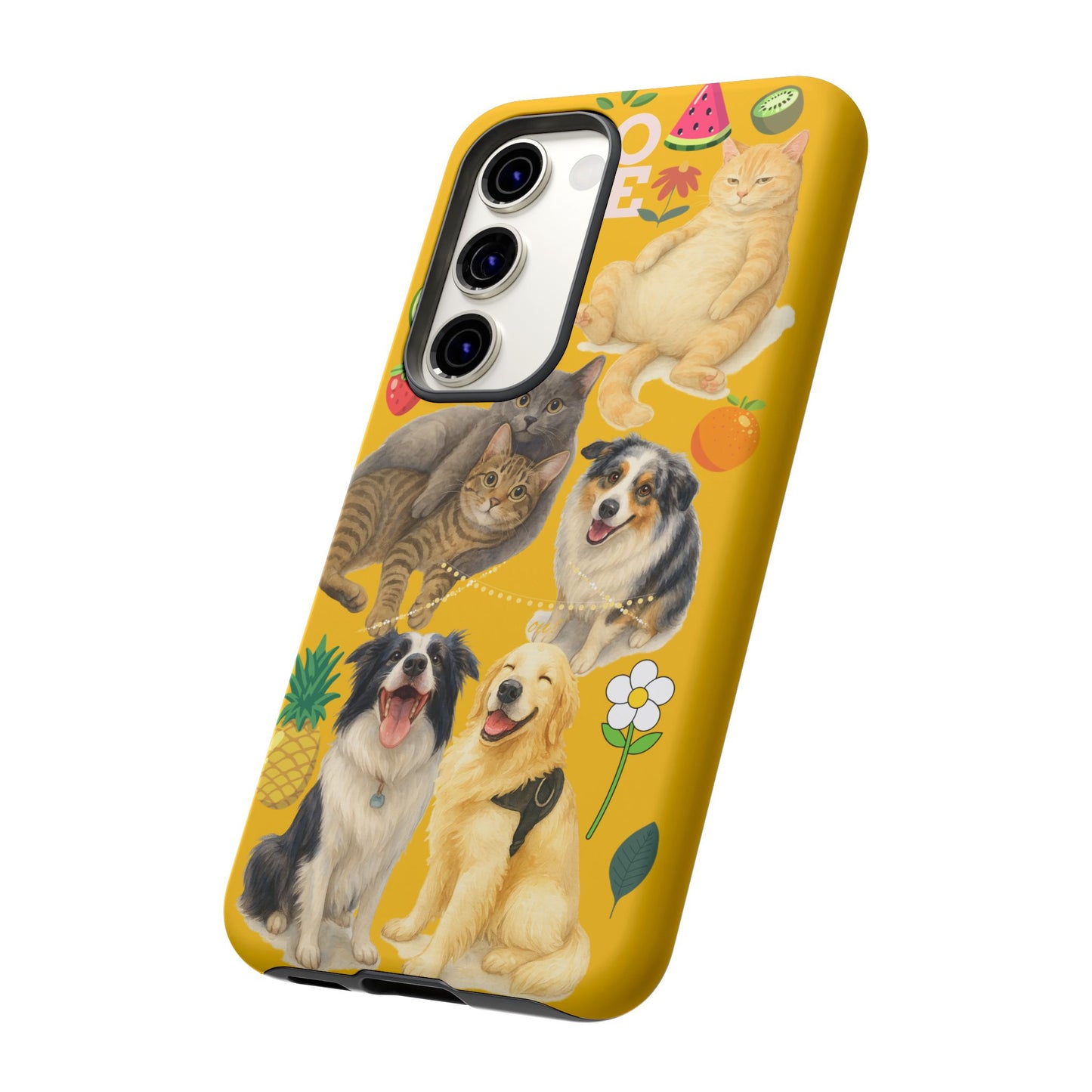 60A-5 Dog and Cat Printed Dual-Layer Phone Case In Yellow – Glossy or Matte Finish – iPhone & Android Compatible