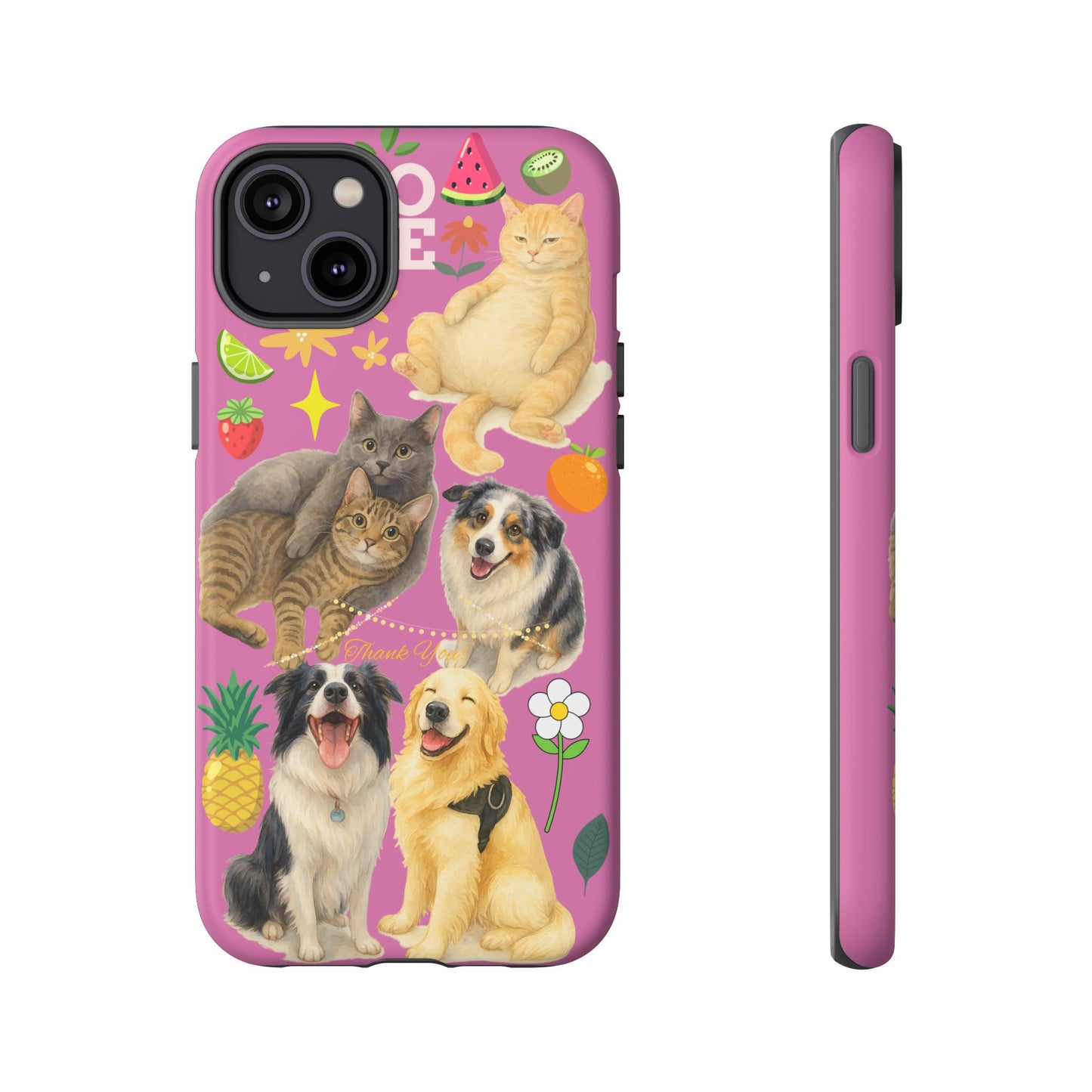 60A-2 Dog and Cat Printed Dual-Layer Phone Case In Pink – Glossy or Matte Finish – iPhone & Android Compatible